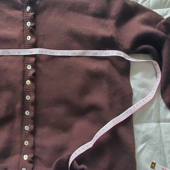NEW Ruffle Cardigan Brown Button Up Crew Neck Long Sleeve - Picture 4 of 9